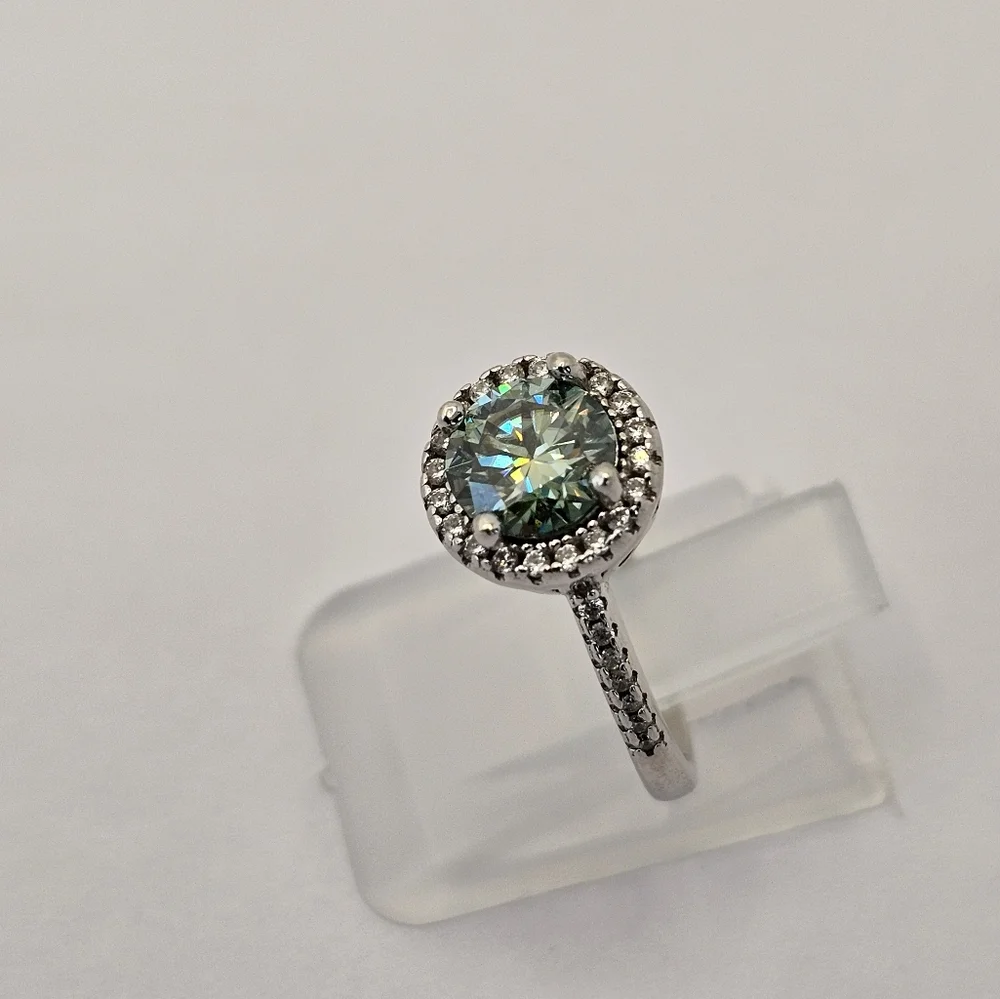 Certified GRA Green Moissanite Ring 18k White Gold over Sterling Silver … - Picture 11 of 14